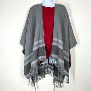 Liz Claiborne Wrap Shawl Grey Stripes with‎ Fringe edging NWOT acrylic/wool